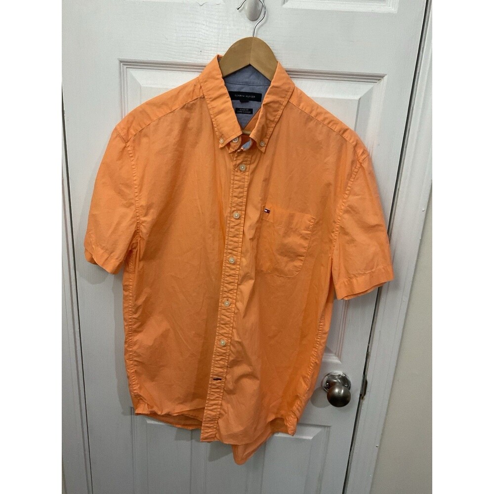 Tommy Hilfiger Men's Classic Fit Orange Short Sleeve Shirt